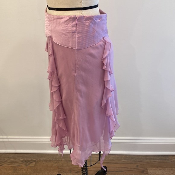 Bebe Lilac silk ruffle asymmetrical drop waist skirt - Picture 4 of 12